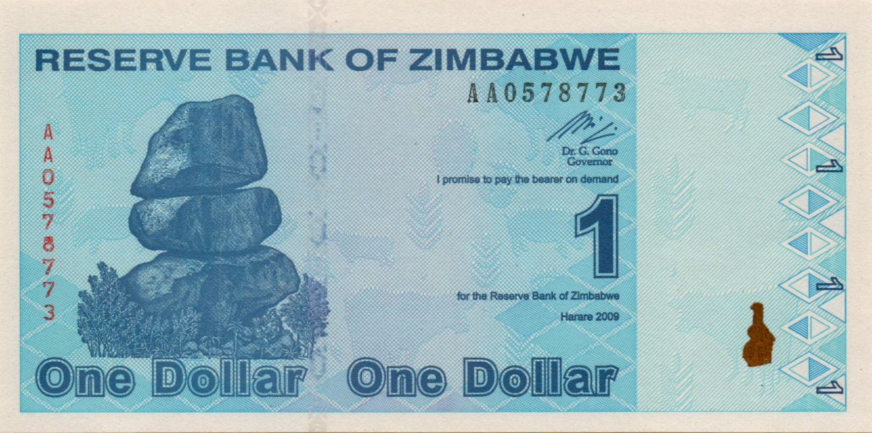 Zimbabwe 1 2009 UNC P-92